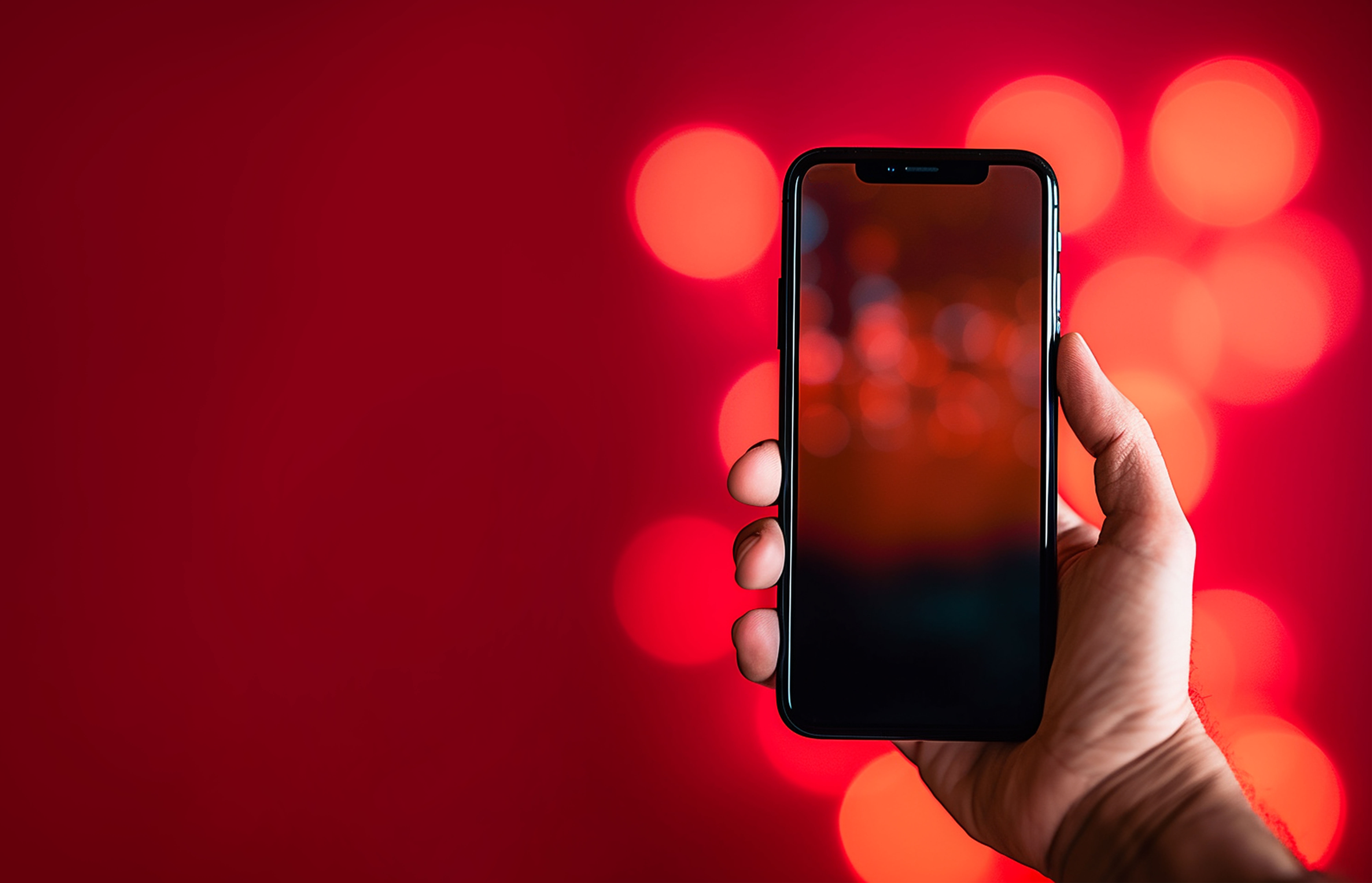 Red background with iPhone